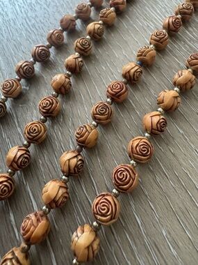 Carved rose beaded necklace for layering double or single